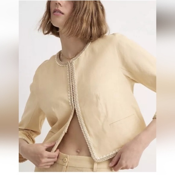 NWT J.Crew Cropped Linen Lady Jacket Raffia Woven Buff Clay Beige 14 - Picture 3 of 12